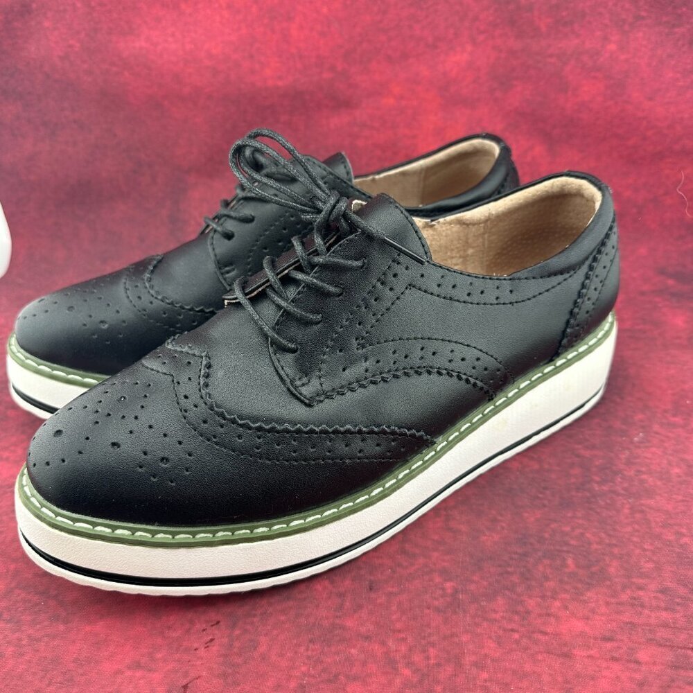 DADAWEN WOMEN'S PLATFORM WINGTIP OXFORDS LACE-UP SQUARE TOE SHOE SIZE 9.5-10 /41 - Picture 3 of 9